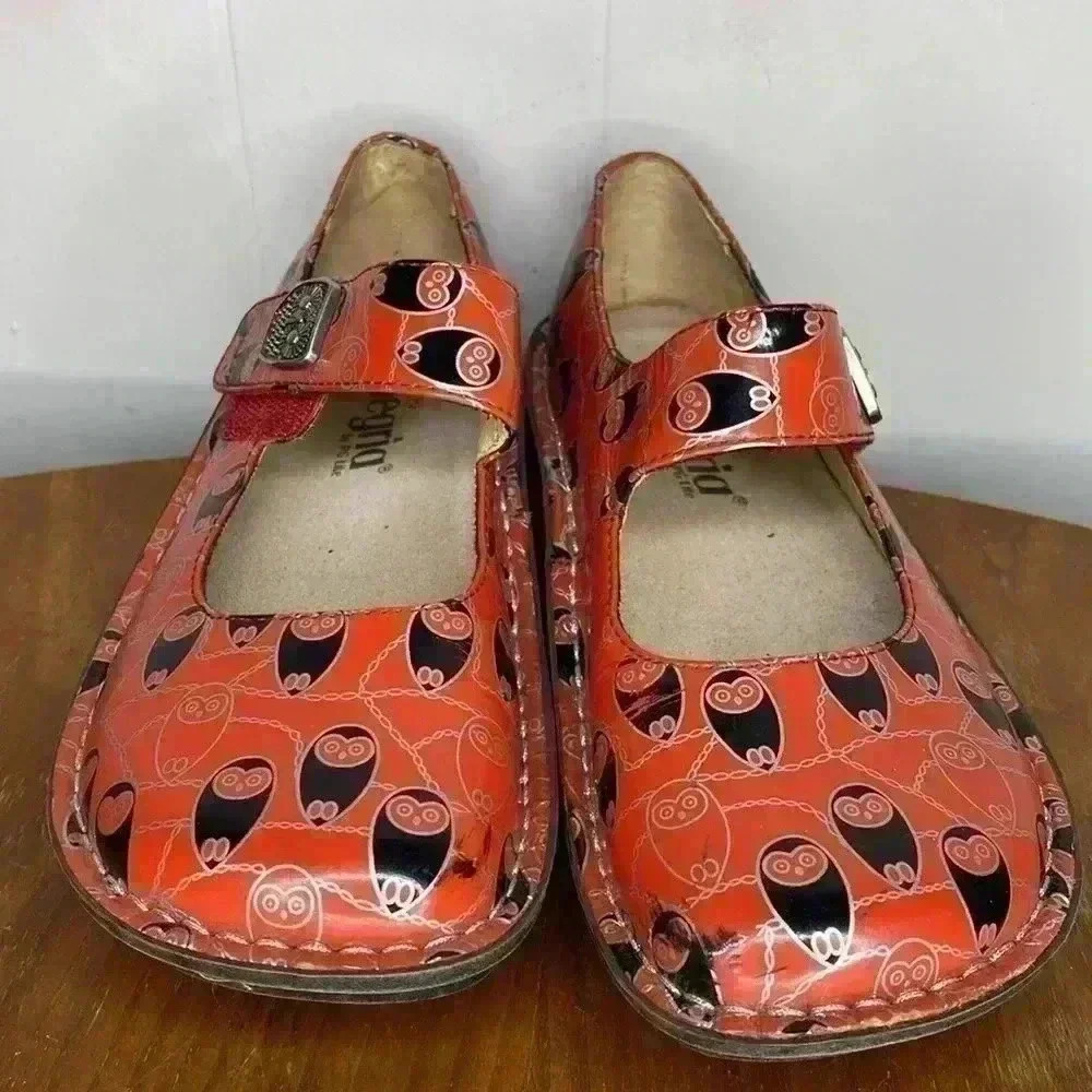 Alegria Paloma Coral Owl Print Patent Leather Women's Size Eur 35 US 5 - Picture 2 of 10